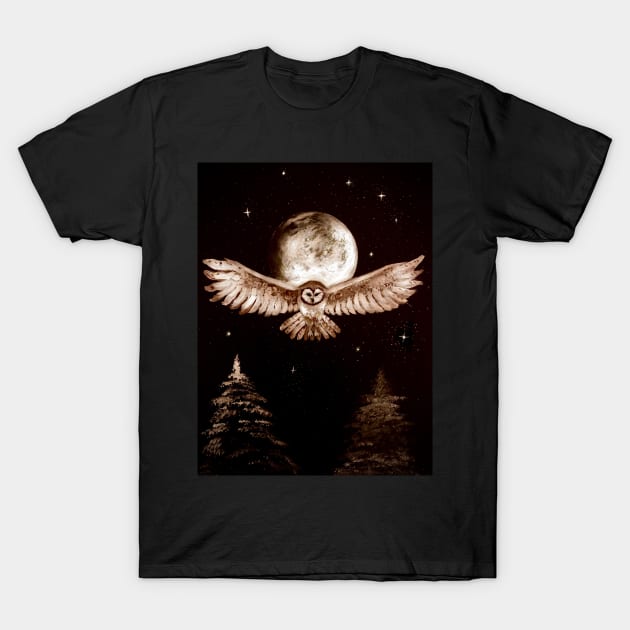 Owl with full moon T-Shirt by monchie